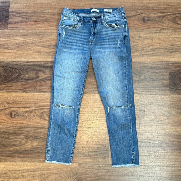 Kensie Jeans Womens 6 Medium Wash Effortless Crop Distressed Denim - Picture 1 of 6
